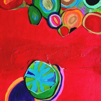 Collagen mit dem Titel "rouge" von Brigite Oury, Original-Kunstwerk, Acryl