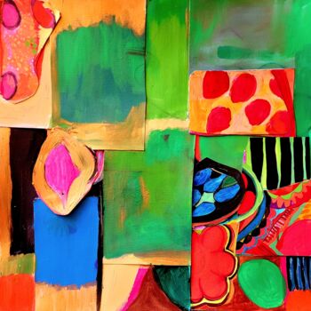 Collages titled "Intérieur au vert d…" by Brigite Oury, Original Artwork, Acrylic