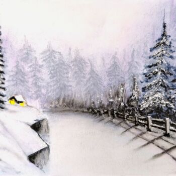 Pintura intitulada "Snowy landscape" por Brigitta Lukács, Obras de arte originais, Pastel