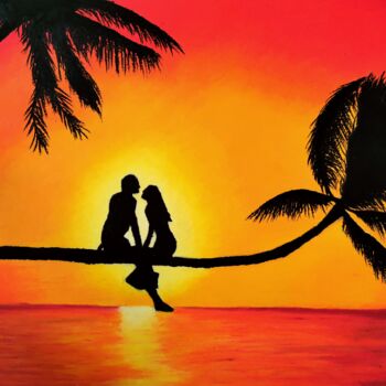 Schilderij getiteld "Sunset romance" door Brigitta Lukács, Origineel Kunstwerk, Pastel