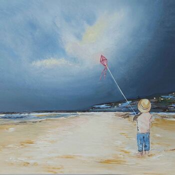Peinture intitulée "Sur la plage" par Brigitte Andre, Œuvre d'art originale, Huile Monté sur Châssis en bois