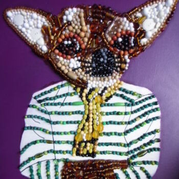 Peinture intitulée "chien habillé chiwa…" par Brigitte Barcelo, Œuvre d'art originale, Acrylique