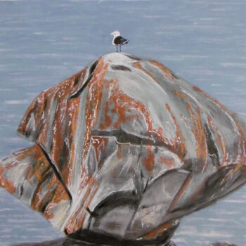 Painting titled "rocher bord de mer" by Brigitte Barcelo, Original Artwork, Acrylic