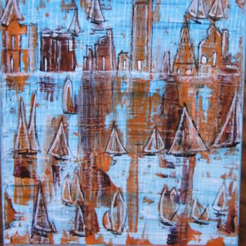 Painting titled "port de pêche" by Brigitte Barcelo, Original Artwork, Acrylic