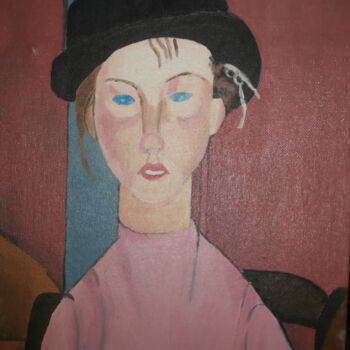Painting titled "Portrait copie, Mod…" by Brigitte Barcelo, Original Artwork, Oil