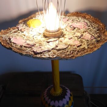 Sculpture titled "Lampe déco crêperie…" by Brigitte Barcelo, Original Artwork, Paper maché