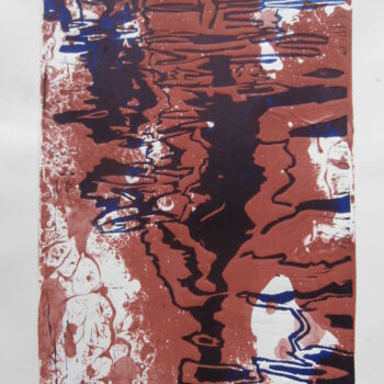 Printmaking titled "Reflets 4" by Brigitte Barcelo, Original Artwork, Monotype Mounted on Cardboard