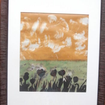 Printmaking titled "coquelicots" by Brigitte Barcelo, Original Artwork, Monotype Mounted on Cardboard