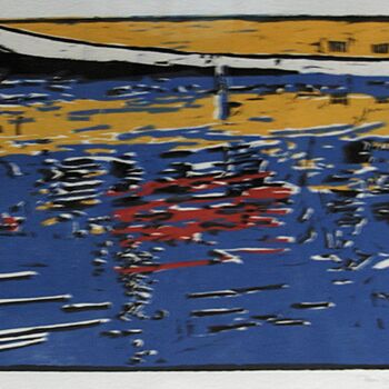 Gravures & estampes intitulée "Miroir 1" par Brigitte Barcelo, Œuvre d'art originale, Xylographie Monté sur Carton