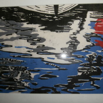 Prenten & gravures getiteld "blue marine" door Brigitte Barcelo, Origineel Kunstwerk, Xylograaf