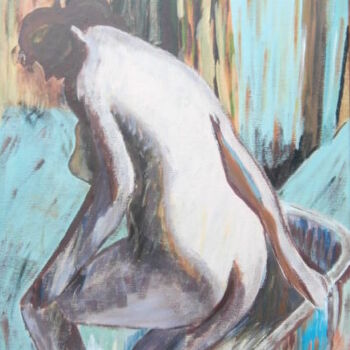 Malerei mit dem Titel "Copie Degas, Le bain" von Brigitte Barcelo, Original-Kunstwerk, Acryl