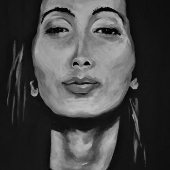 Schilderij getiteld "portrait femme noir…" door Brigitte Benitah, Origineel Kunstwerk, Acryl