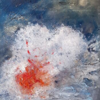 Painting titled "Eruption sous-marine" by Brigitte Botsen (Britt), Original Artwork, Oil Mounted on Wood Stretcher frame