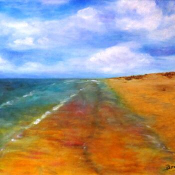 Ζωγραφική με τίτλο "Sur la plage" από Brigitte Botsen (Britt), Αυθεντικά έργα τέχνης, Λάδι Τοποθετήθηκε στο Ξύλινο φορείο σκ…