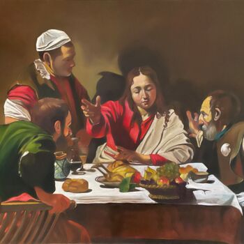 Pintura intitulada "Etude de : Diner à…" por Brigitte Bouron, Obras de arte originais, Óleo Montado em Armação em madeira