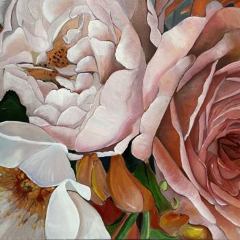 Painting titled "Floral1" by Brigitte Bouron, Original Artwork, Oil