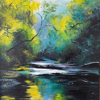 Painting titled "Paysage 1" by Brigitte Bouron, Original Artwork, Oil