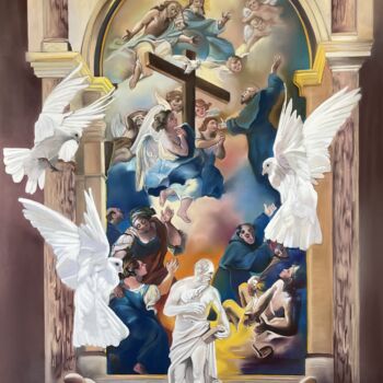 Peinture intitulée "Les colombes dans S…" par Brigitte Bouron, Œuvre d'art originale, Pastel Monté sur Carton