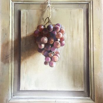 Painting titled "La grappe de raisin" by Brigitte Bouron, Original Artwork, Oil