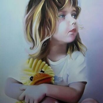 Painting titled "Le canard de Fannie" by Brigitte Bouron, Original Artwork, Oil