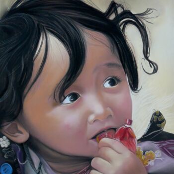 Peinture intitulée "Regard d'enfant" par Brigitte Bouron, Œuvre d'art originale, Pastel