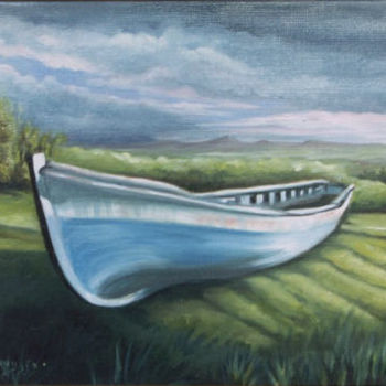 Painting titled "la barque bleue" by Brigitte Bouysse, Original Artwork, Oil