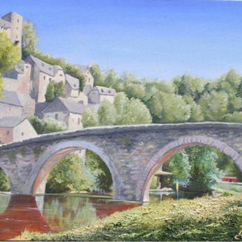 「Le pont de Belcaste…」というタイトルの絵画 Brigitte Bouysseによって, オリジナルのアートワーク, オイル