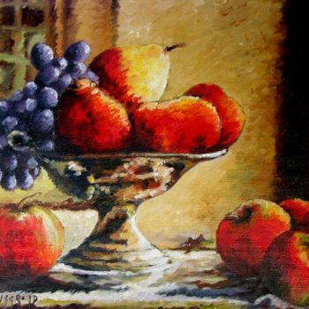 Pittura intitolato "pommes et poires" da Brigitte Bouysse, Opera d'arte originale, Olio