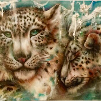 Peinture intitulée "Leopard des neiges" par Brigitte Bresson, Œuvre d'art originale, Résine