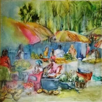 Malerei mit dem Titel "Marché  de Guyane" von Brigitte Chevalier, Original-Kunstwerk