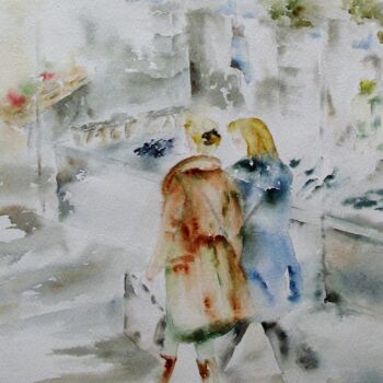 Peinture intitulée "causettes" par Brigitte Chevalier, Œuvre d'art originale, Aquarelle