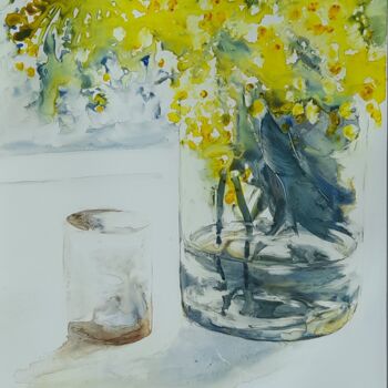 Painting titled "mimosa" by Brigitte Chevalier, Original Artwork, Watercolor