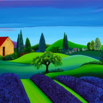 Painting titled "Lavender landscape…" by Dehue, Original Artwork, Acrylic
