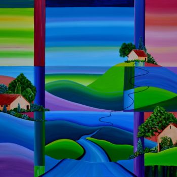 Pintura titulada "kleurrijk-landschap…" por Dehue, Obra de arte original, Acrílico