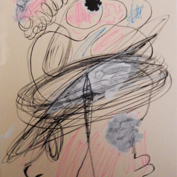 Disegno intitolato "L'oeil noir" da Brigitte Derbigny, Opera d'arte originale, Pennarello
