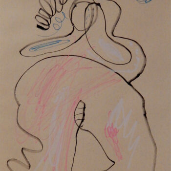 Σχέδιο με τίτλο "Soleil bleu" από Brigitte Derbigny, Αυθεντικά έργα τέχνης, Μαρκαδόρος