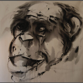 Pintura intitulada "tête de singe noire" por Brigitte Derbigny, Obras de arte originais, Acrílico