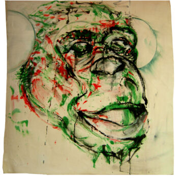 Peinture intitulée "Tête de singe rouge…" par Brigitte Derbigny, Œuvre d'art originale, Acrylique