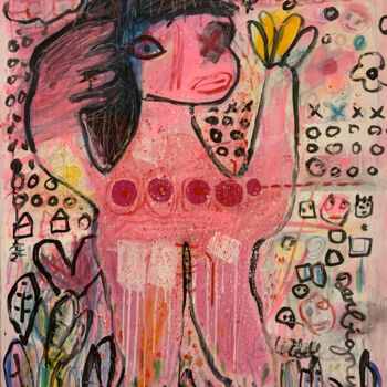 Pintura titulada "Mademoiselle rose -2" por Brigitte Derbigny, Obra de arte original, Acrílico Montado en Bastidor de camill…