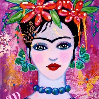 "Viva Frida 2" başlıklı Tablo Brigitte Dravet tarafından, Orijinal sanat, Akrilik Ahşap Sedye çerçevesi üzerine monte edilmiş
