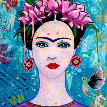 Painting titled "Viva Frida 3" by Brigitte Dravet, Original Artwork, Acrylic Mounted on Wood Stretcher frame