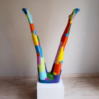 Sculpture titled "Rainbow legs" by Brigitte Dravet, Original Artwork, Resin