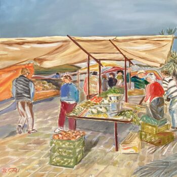「Au marché」というタイトルの絵画 Brigitte Givelによって, オリジナルのアートワーク, オイル