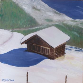 Painting titled "Chalet d'alpage" by Brigitte Givel, Original Artwork, Oil