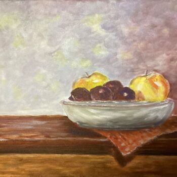 Pittura intitolato "Pommes-prunes" da Brigitte Givel, Opera d'arte originale, Olio