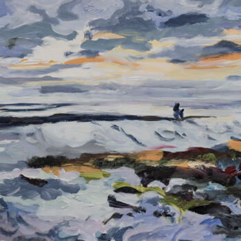 Schilderij getiteld "Nordsee bei Cuxhaven" door Brigitte Hopfner, Origineel Kunstwerk, Acryl