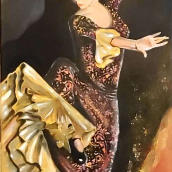 Pittura intitolato "Danse près du feu" da Brigitte Jorda Juan, Opera d'arte originale, Acrilico Montato su Telaio per barell…
