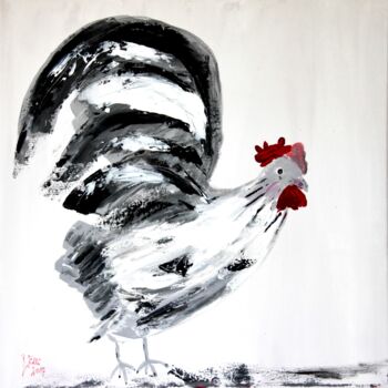 Malerei mit dem Titel "le coq" von Brigitte Kölli, Original-Kunstwerk, Acryl