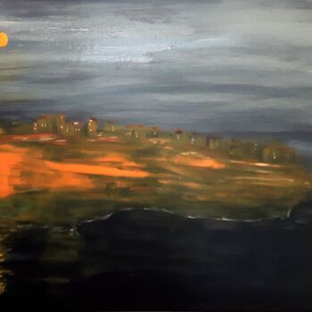 Painting titled "landscape at night" by Brigitte Kölli, Original Artwork, Acrylic
