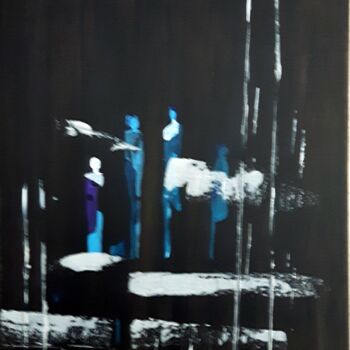 Malerei mit dem Titel "Nacht im Hafen" von Brigitte Kölli, Original-Kunstwerk, Acryl